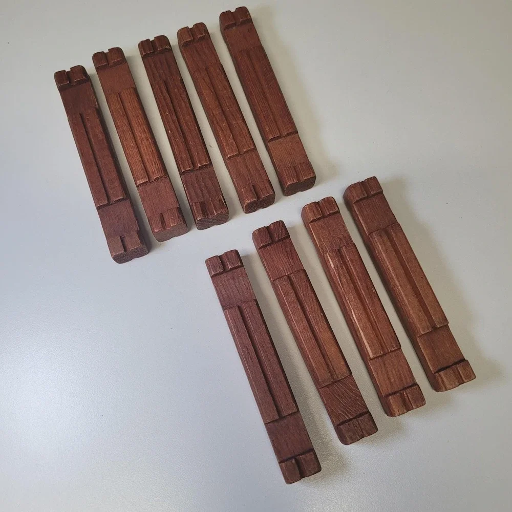 Vintage Lincoln Logs Replacement Square 9 Piece Set Dark Brown Wood 4.5 Inch‎